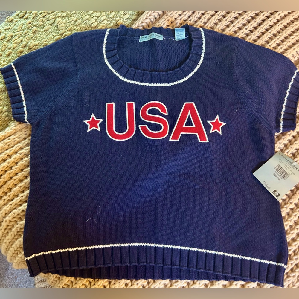 NWT navy crewneck USA sweater, 100% cotton.